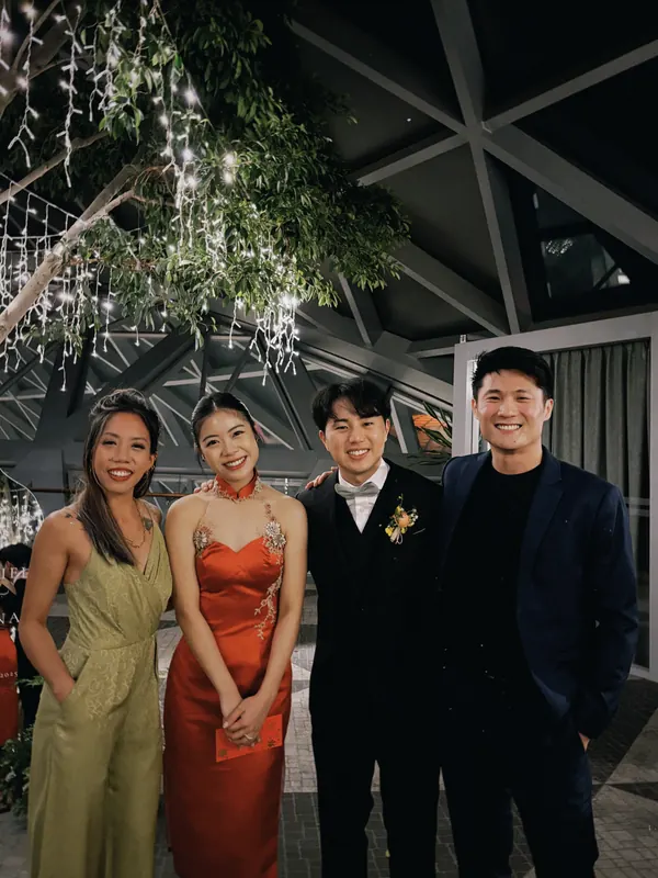 Roseville with the bride and groom at an evening reception