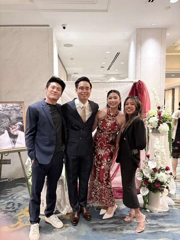 Roseville with the couple and their guests at a wedding